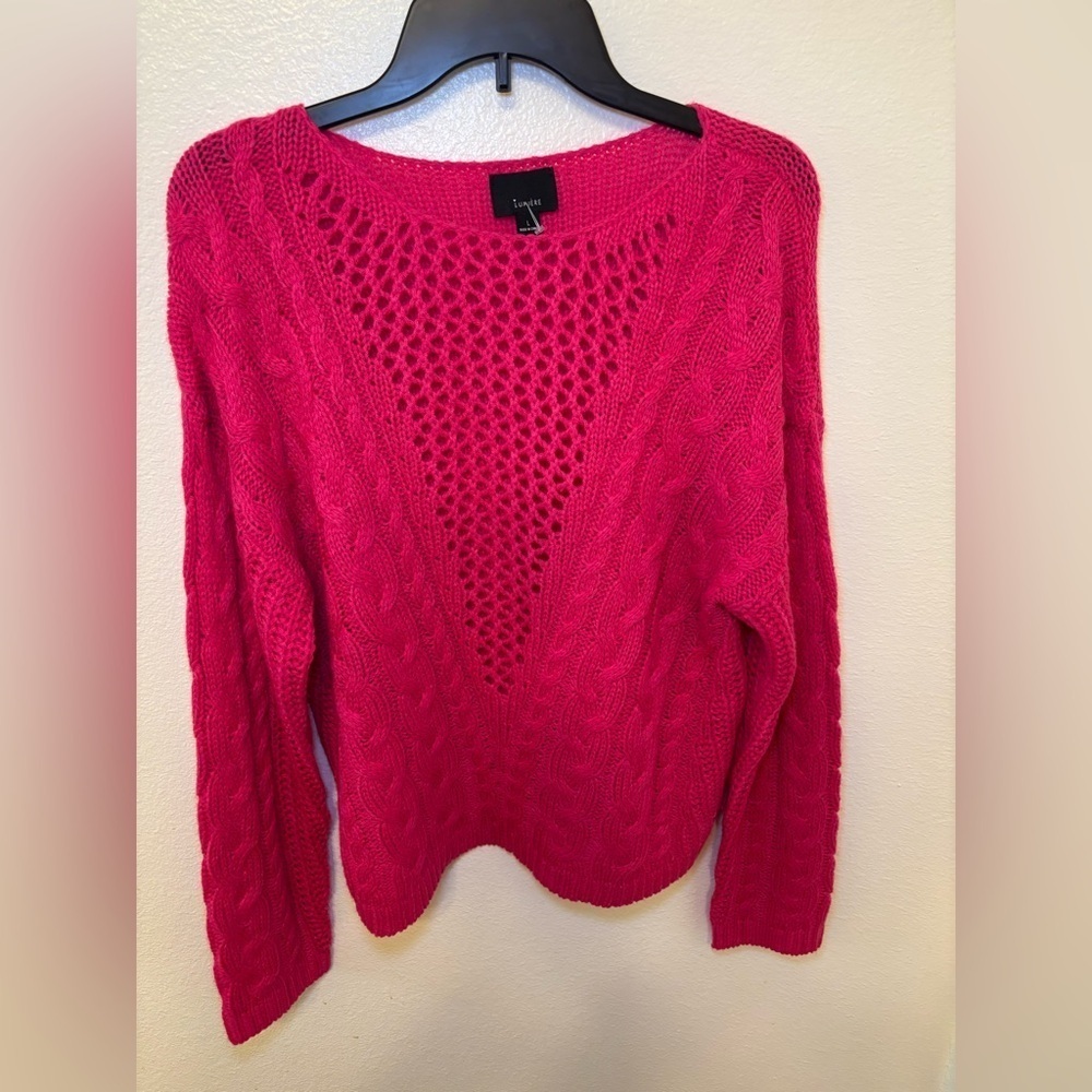 Lumiere Fuchsia bold V-Neck Cable Knit Sweater